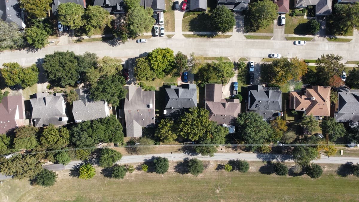 Aerial view of a residential neighborhood